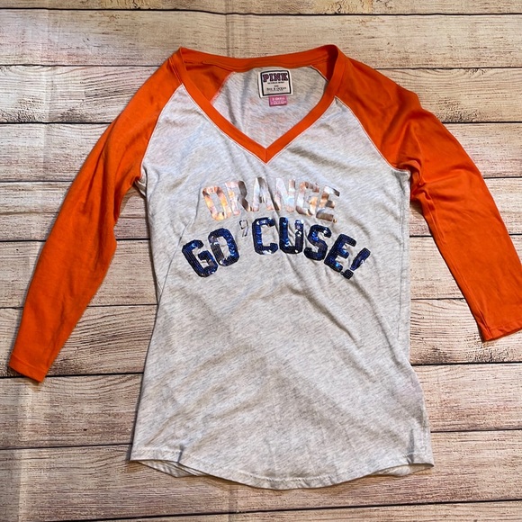 Women’s Victoria Secret Pink Syracuse Orange 🍊 v-neck Longsleeve shirt XS - Picture 1 of 6